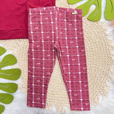 Conj. Casaco de Moletom Laços e Calça Legging - Cereja